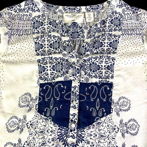 H&M L.O.G.G Women's Sheer White Blue Embroidery 1/4 Button Boho Dress Size 8 - Picture 8 of 11